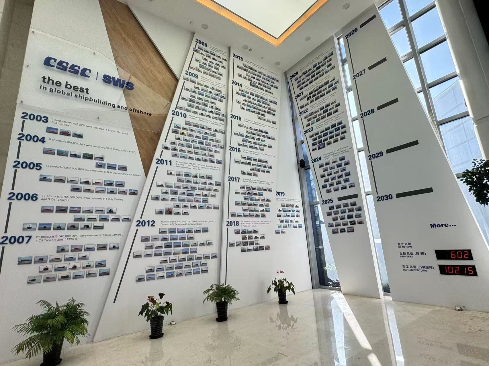（图为中船集团外高桥造船的展示墙	。摄影/黄思瑜）